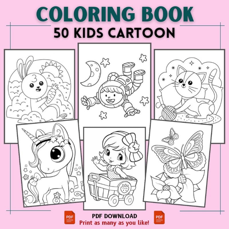 386 Pages Printable Coloring Book for Kids Adults Stress Relief