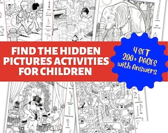 Encontre a atividade de imagens ocultas para crianças em PDF com respostas para impressão