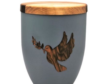 Human ashes urn in combination of metal with wooden cap - S-101 (bird)