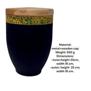 Human ashes urn in combination of metal with wooden cap - C-112 (sunflower)