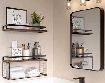 2 in 1 Wooden Bathroom Shelves With Basket | Bathroom Storage | Bathroom Organizer | Kitchen Shelves | Floating Shelves | Bathroom Decor