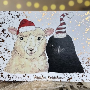 Weihnachtskarte Rabe Rabenkrähe Schaf Krähe Dohle Grußkarte zu Weihnachten Huhn kleiner Gruß moni goes wild bronze