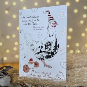 Weihnachtskarte Huhn Hühner Grußkarte zu Weihnachten Huhn kleiner Gruß moni goes wild bronze