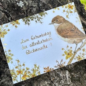 Karte Geburtstag Dornengrasmücke Vogel Wertschätzung Gold moni goes wild