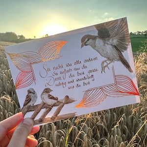 Karte Singvögel Spatzen Motivation Bronze moni goes wild