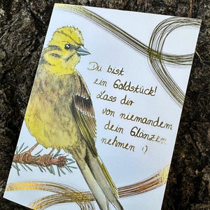 Karte Goldammer Vogel Goldstück Wertschätzung Gold moni goes wild
