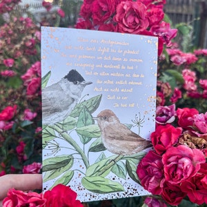 Karte Mönchsgrasmücke Vogel Singvogel Wertschätzung Gold Bronze moni goes wild
