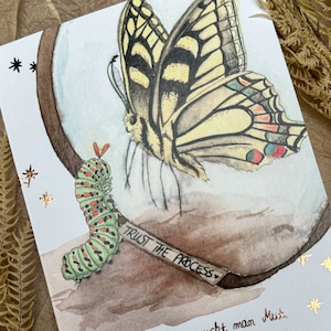 Karte Veränderung Vertrauen Raupe Schmetterling Mut Geduld Neuanfang Neubeginn trust the process