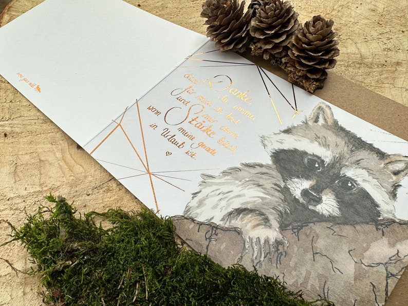 Abschiedskarte Für Kollegen – Waschbär-Design, 145 X 145 Mm – Aus Recyceltem Karton