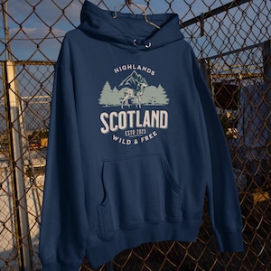 Highlands Classic Unisex Pullover Hoodie, Scottish Souvenir Man Woman Wild Camping Hiking Trip Visit Scotland, Gift Idea 2023