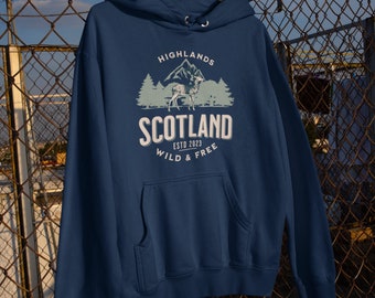 Sweat à capuche unisexe classique des Highlands, souvenir écossais homme femme camping sauvage voyage de randonnée en Ecosse, idée cadeau 2023