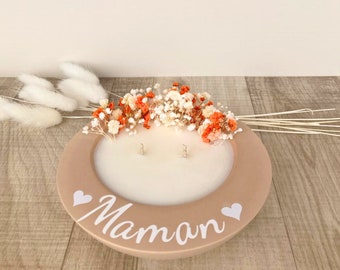 Vela con flores secas personalizadas. Idea de regalo para el Día de la Madre. Regalo personalizado para mamá. Vela personalizada con el nombre. Regalo familiar.