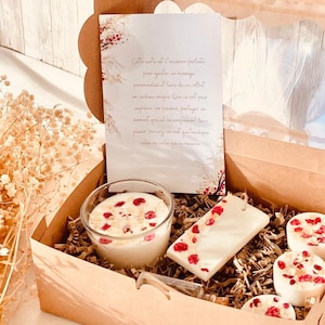 Box cadeau bougies personnalisée. Coffret découverte Cerisier en fleurs. Bougie fleurs séchées. Coffret cadeau bougie. Coffret cadeau fleuri