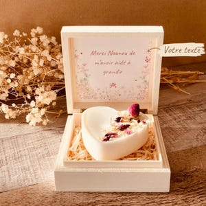 Bougie coeur personnalisée. Coffret bougie. Cadeau nounou, marraine. Fêtes des mères, mamie, grand-mère. Cadeau maîtresse, maman, marraine.