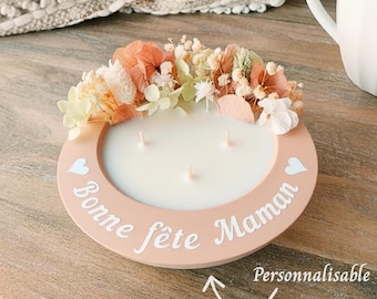Candela personalizzata per la mamma. Regalo per la festa della mamma. Candela con fiori secchi.