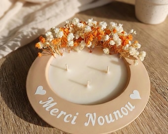 Super nounou. Bougie fleurs séchées PERSONNALISÉE. Cadeau personnalisé nounou. Cadeau noël nounou. Bougie personnalisée nounou.