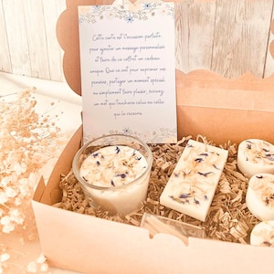 Box à offrir personnalisée. Coffret bougie parfumée. Bougie fleurs séchées parfum linge frais. Coffret nounou, maîtresse, mamie, maman.