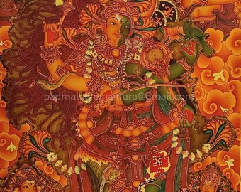 Ardhanareeswaran auf Wandmalerei auf Leinwand und Acryl und Wandbehang