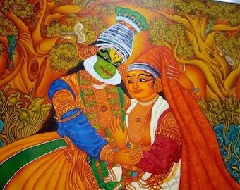 Kadhakali auf Wandmalerei auf Leinwand und Acrylfarbe auf Wandbehang