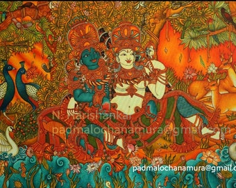 Krishnan with radha  muralpainting on canvas and acrylic paint on wall hanging