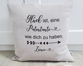 Kissenhülle beige personalisiert Baumwolle | Geschenk Patentante / Patin / Pat / Freundin / Mama | Boho Vintage Kissen beige