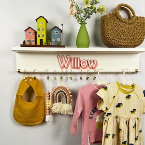 Custom Name Wooden Nursery shelves With Hooks For Girls,Personalized  Nursery Shelf With Hanging Rod,Nursery Decor,Baby Shower Gift