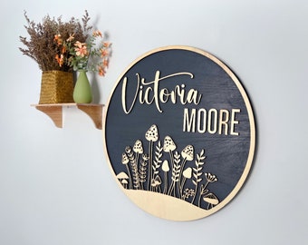 Mushroom Nursery Name Sign, 3D Wooden Baby Shower Gift