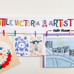 Personalized Kids Art Display Sign: 3D Wood Artwork Board