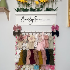 Personalized Headband Holder,Bow Holder Baby Girl Gift,Baby Shower Gift,Girl Nursery Decor With Flowers Bar and Wooden Rods