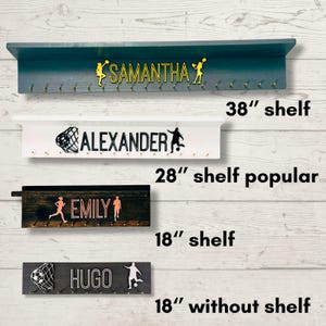 Custom Solid Wood Medal Hanger Display with Trophy Shelf: Sports Theme image 4