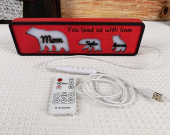 Personalized Bear Family Night Light, Custom Mother's Day Gift