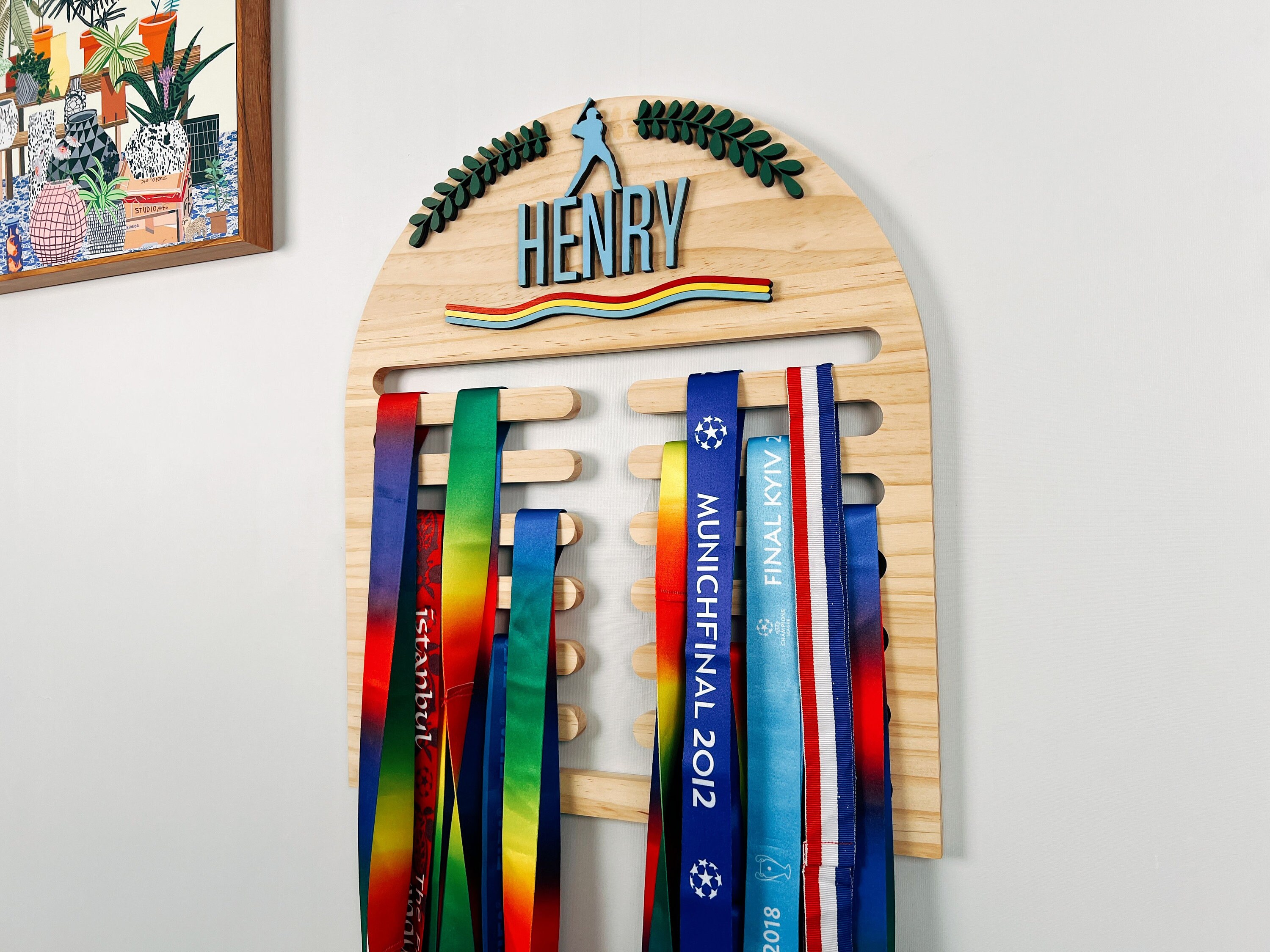 Présentoir personnalisé pour médailles et dossards : cadeau de course en bois - France