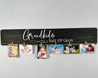 Custom Name Photo Holder: Grandparent Gift, Solid Wood Display