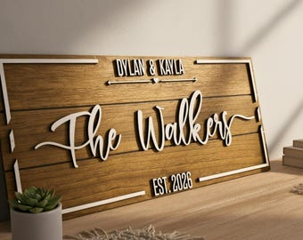 Letrero personalizado con el apellido de la familia - Letrero de madera con la inscripción "Establecido", regalo de inauguración de casa