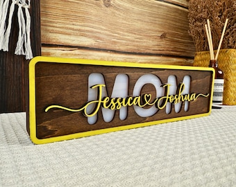 Personalized Mom Night Light: Custom Wood Gift for Grandma