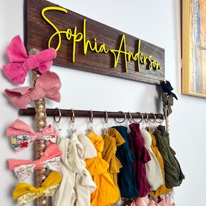 Personalized Headband Holder With 3D Wooden Name,Bow Holder Baby Girl Gift With Embroidery/Pearl Lace,Baby Shower Gift,Girl Nursery Decor