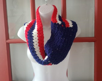 Patriotic Crochet Scarf Red White and Blue American Flag Scarf US Flag Stars and Stripes USA Apparel Infinity Scarf 4th of July