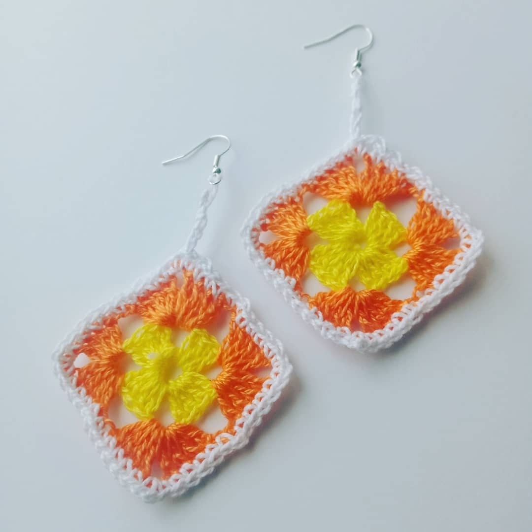 Granny Square Earrings Crochet Earrings Lightweight Jewelry Gran Square