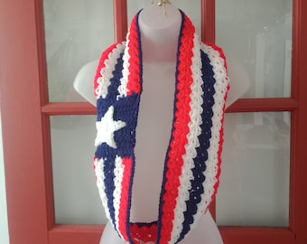 Patriotic Crochet Scarf Red White and Blue American Flag Scarf US Flag Stars and Stripes USA Apparel Infinity Scarf 4th of July