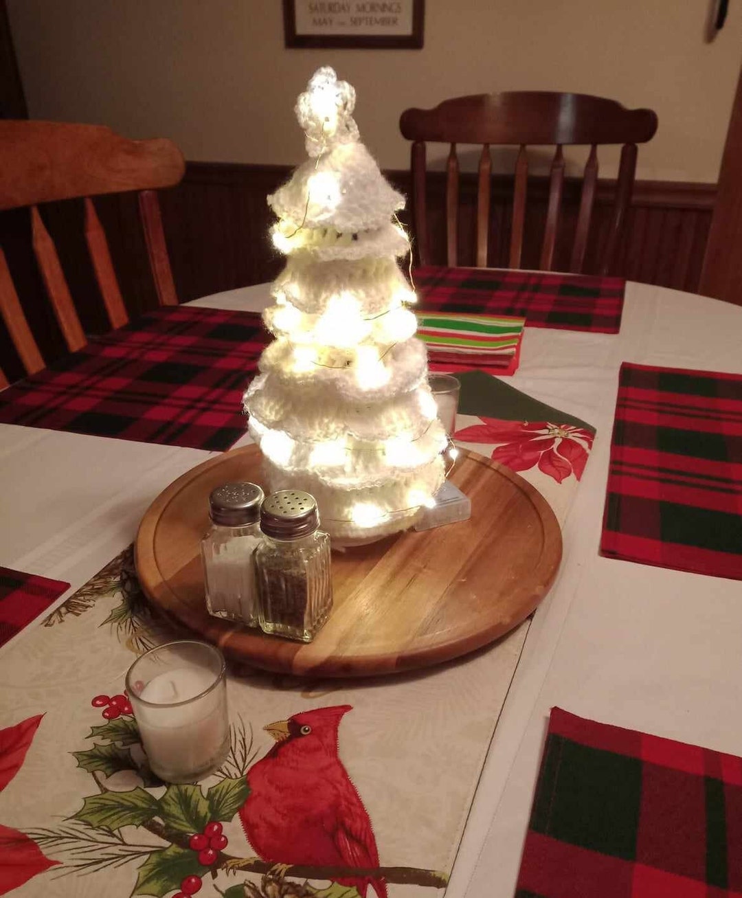 Glitter Light Tree White Wall Christmas Tablecloth
