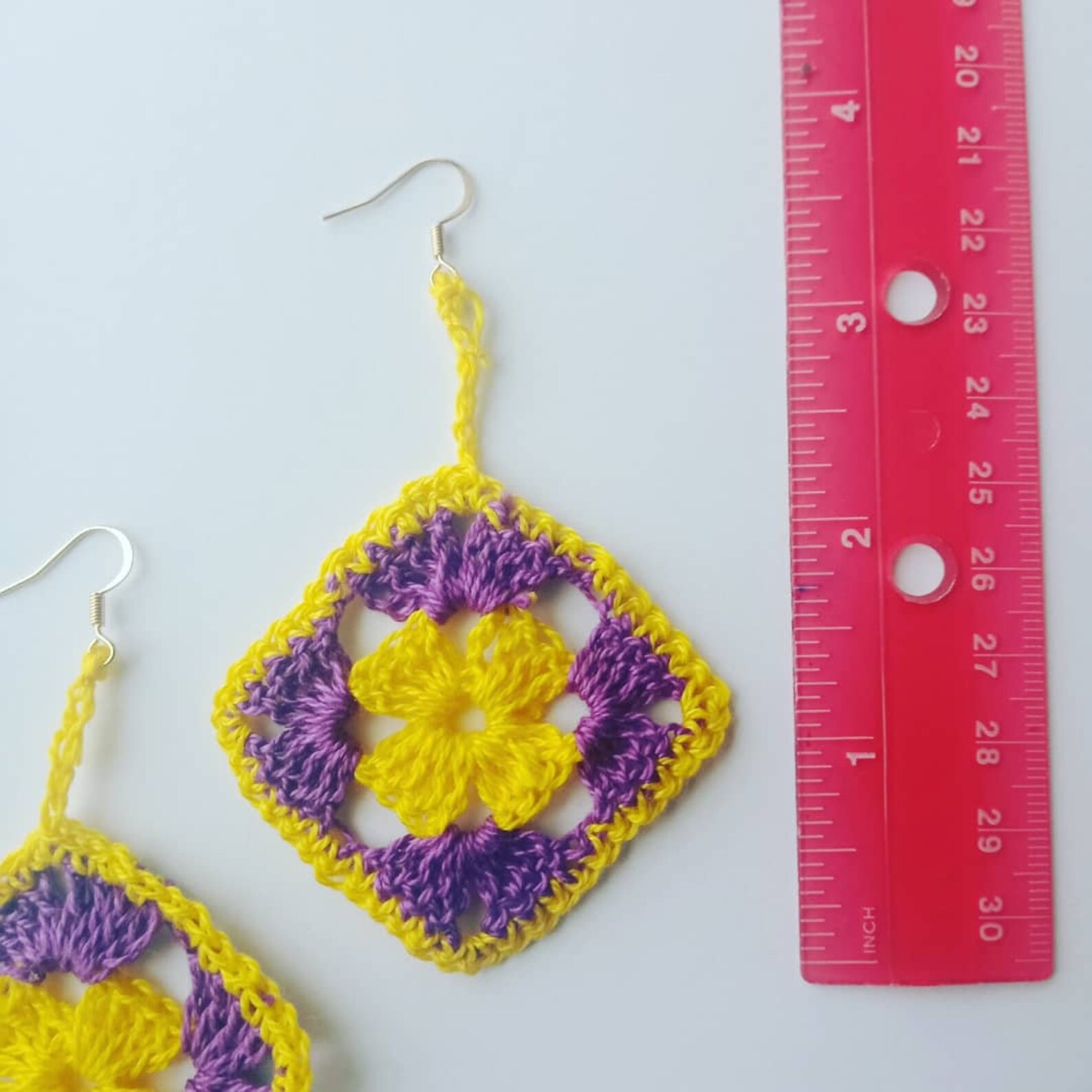 Granny Square Earrings Crochet Earrings Lightweight Jewelry Gran Square