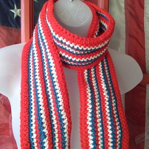 Crochet Patriotic Scarf Red White and Blue Scarf USA scarf Handmade Crochet Made in the USA Scarf