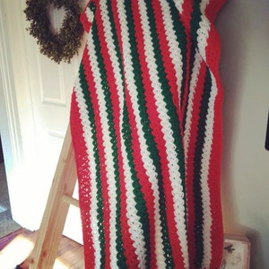 Crochet Christmas Throw,  Red, Green and White Blanket, Holiday Blanket, Christmas Blanket, Striped Christmas Throw