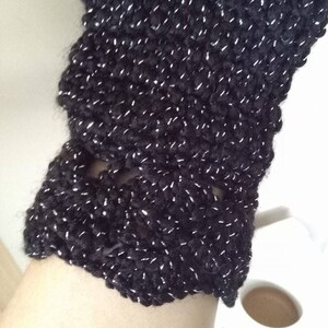 Crochet Black Fingerless Handcuffs Crochet Fingerless Mittens Crochet Boho Black Sparkles Gloves image 3