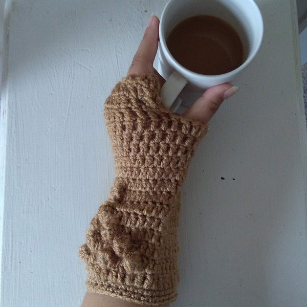 Crochet Fingerless Gloves Tan Brown Crochet Glove Hand Warmer Fingerless Mit