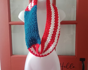 Patriotic Crochet Scarf Red White and Blue American Flag Scarf US Flag Stars and Stripes USA Apparel Infinity Scarf 4th of July