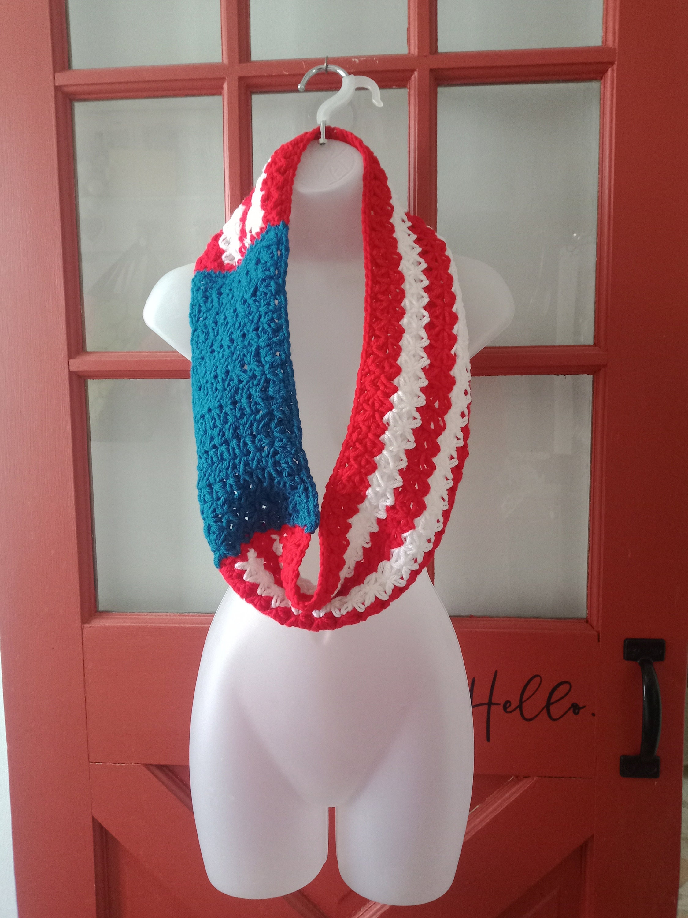 Patriotic Crochet Scarf Red White and Blue American Flag Scarf US Flag ...