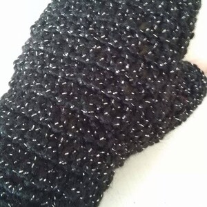 Crochet Black Fingerless Handcuffs Crochet Fingerless Mittens Crochet Boho Black Sparkles Gloves image 2