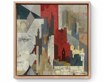 Abstract Cityscape Painting, Modern Geometric Wall Art, 'Facing Avalon' Framed Print