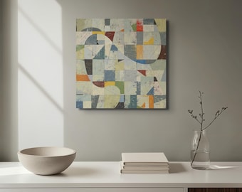 A geometric abstract canvas print | Colorful Contemporary Wall Art | Giclee Print on canvas |soft neutrals, and subtle colors.